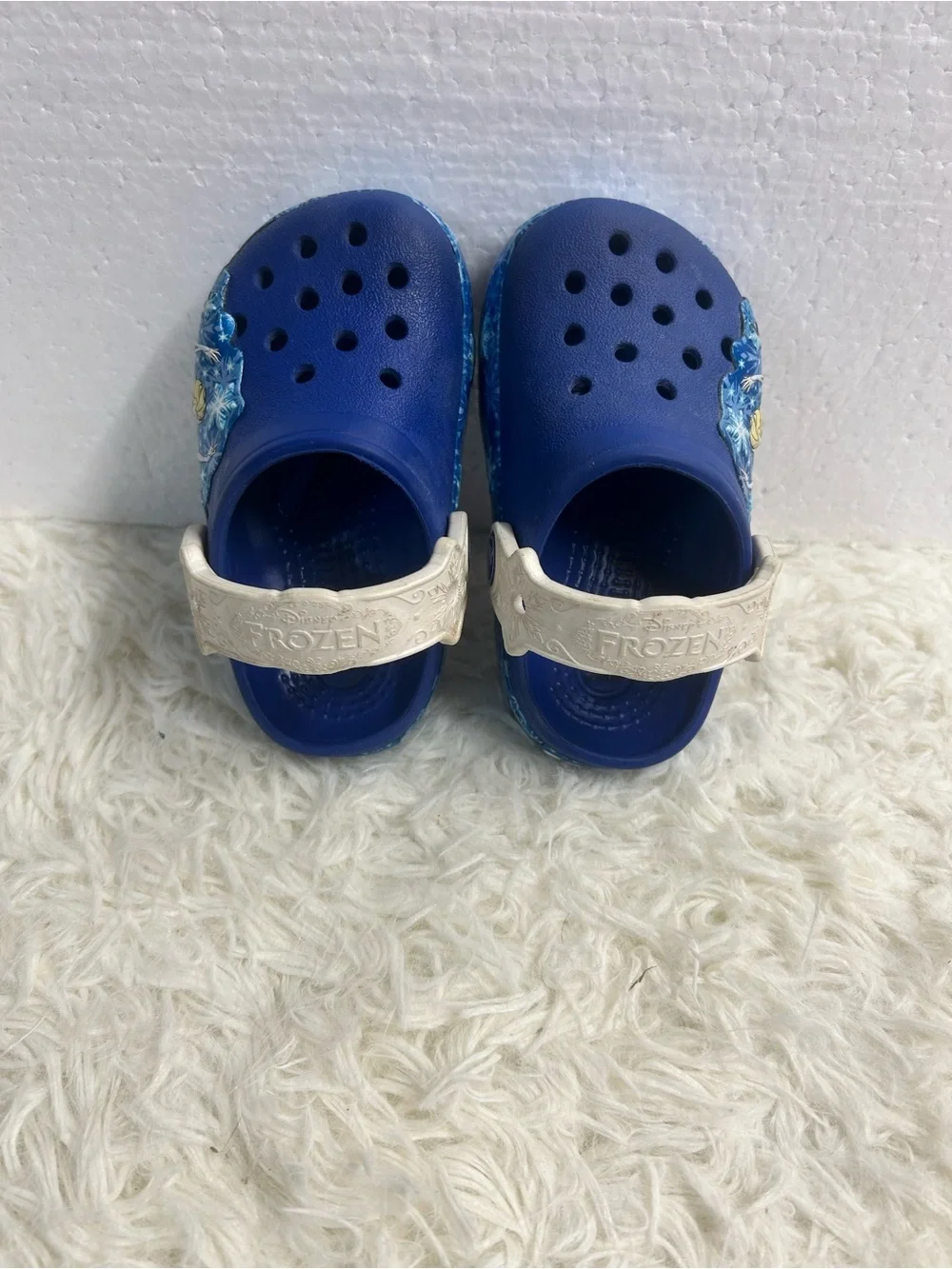 CROCS Kids Blue Clog Sandals with White Frozen Strap
